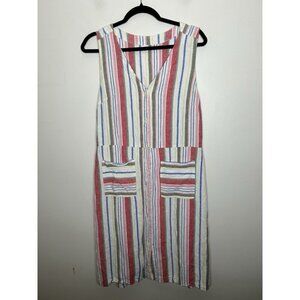 Old Navy Gauzy Shift Dress Full Button Sleeveless Linen Beachy Coastal Sz Large